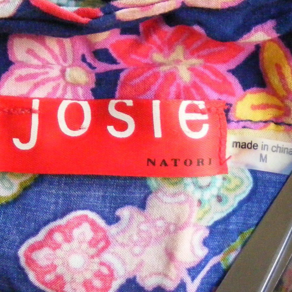 JOSIE Natori Kimono Robe, M, Blue, Multicolor floral, Short, Sash belt, Rayon - Picture 10 of 13